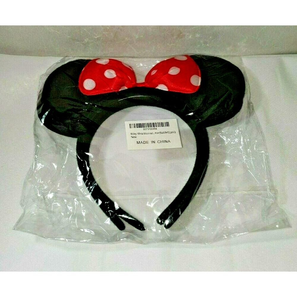 Mickey & Minnie Headband 2pk Set NWT Black and Red